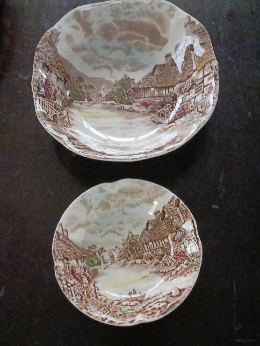 Vintage JOHNSON BROTHERS Olde English Countryside 2 Bowl Set in Brown and Cream